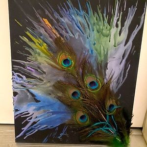 Peacock splatter canvas wall art